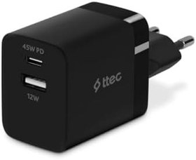 Resim ttec SmartCharger Duo PD 45W Seyahat Hızlı Şarj Aleti USB-C+USB-A 2SCP02S 