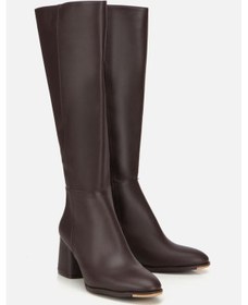 Resim Kadın Kahverengi Dikiş Detaylı Topuklu Çizme Kahverengi 