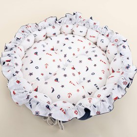Resim Yuvarlak Babynest - Çift Taraflı - Lacivert Saten - Bahriyeli 