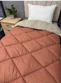 Resim Clasy %100 Pamuk Ranforce Çift Kişilik Yorgan Çift Taraflı Arakis V3 Sütlü Kahve-kiremit Düz Desenli Kapitoneli Sütlü Kahve 