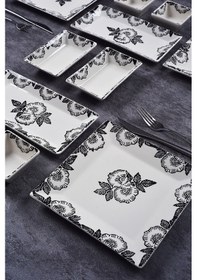 Resim Piatti Naturali 12 Parça 4 Kişilik Black Rose Kahvaltı Takımı Handmade Sunum Set Siyah 
