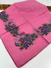 Resim Oyalı Pamuk Tülbent- 05089 - 95 X 95 / Gri - Pembe 04 Gri - Pembe 04 