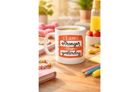 Resim I Am Stronger Than Yesterday Motivasyon Kupası Model 136 – Ilham Veren Tasarım, Porselen Kahve 