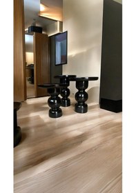 Resim Wood Ahşap 3 Lü Set Karpuz Model Mantar Yan Sehpa Konik Model / Siyah Renk / Zigon Sehpa Vernikli Siyah 