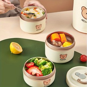 Resim 1 adet Sevimli Ayı Desenli Paslanmaz Çelik İzoleli Öğle Kutusu - Mikrodalga Güvenli Çorba Kasesi ile Taşınabilir Çok Katmanlı Bento Kutusu Öğrenciler ve Ofis Çalışanları için, Öğrenci Gıda Saklama | Eğlenceli Tasarım | Dayanıklı Gıda Konteyneri, Okula Dönüş 
