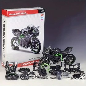Resim Maisto simülasyon 1:12 DIY montaj alaşım Kawasaki Ninja H2R motosiklet modeli çocuk oyuncak araba aksesuarları çekme arabası erkek çocuklar için tatil hediyesi 