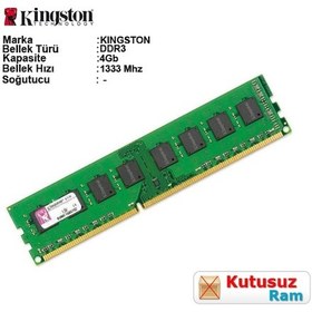 Resim Kingston 4GB DDR3 1333 MHz Pc Ram KVR13N9S8/4 (Kutusuz) 