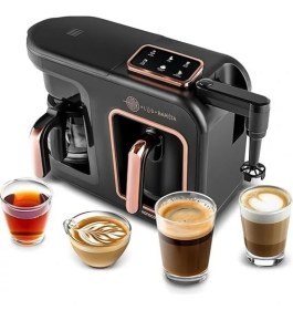 Resim Karaca 6 Farklı Içecek Hazırlama Özellikli Sütlü Türk Kahvesi Makinesi Siyah Bakır Hatır Plus Barista 6 In 1 