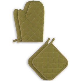 Resim Yanmaz Ve Isıya Dayanıklı Fırın Eldiveni Ve Tutacak 2 Eldiven, 2 Tutacak Fıstık Yeşili 