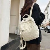 Resim Kadınlar İçin Günlük Çift Omuzlu Harajuku Tarzı Lise ve Üniversite Öğrencisi Düz Renk Kanvas Sırt Çantası, Basit Çok Amaçlı Küçük Crossbody Çanta 