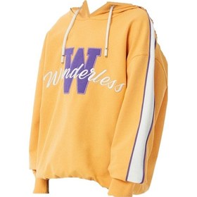 Resim İrem Kız Çocuk Wonderless Yazı Desenli Kolları Şeritli Kapüşonlu Hardal Sweatshirt 