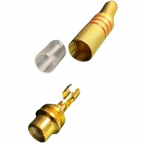 Resim ATAELEKTRONİK 1 Adet Rca Fiş Dişi Metal Kırmızı Çizgili Lehim Tipi Gold Audio Video Tos Fiş Konnektör Jak Jack 