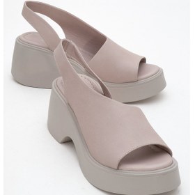 Resim Luvishoes Luvi Shoes Roy Taş Cilt Hakiki Deri Kadın Dolgu Topuklu Sandalet Taş 