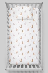Resim Organik Bebek Boy Lastikli Çarşaf Seti - Neşeli Tavşan Notaları 80 x 140 