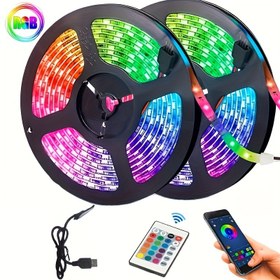 Resim 5050 RGB Led Şerit Işıklar Müzik Senkronizasyon Renk Değiştirme, Akıllı Uygulama Uzaktan Kumanda, Yatak Odası Oda Ev Dekoratif Parti Festivali Için Led Şerit Işıklar. 1m/3m/5m/10m/20m/50m, 24tuş/44tuş 