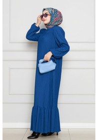 Resim Sevitli Robalı Sahra Tesettür Elbise-mavi-4591 Mavi 