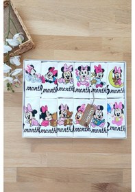 Resim Sitilin Aylık Kız Badi Set 12 Ay Her Ay Özel Mickey Baskılı Uzun Kollu Çı Pembe 