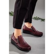 Resim Dilimler Ayakkabı Fermuarlı Cilt Bordo Kadın Günlük Dolgu Taban Ayakkabı 