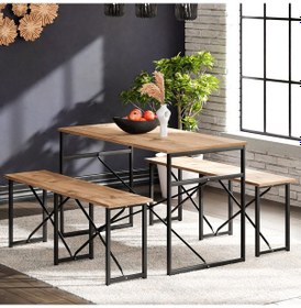 Resim Masa Takımı Bench Bank Masa Seti 120x60 Masa Mutfak Masası Yem 