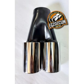 Resim 60 Mm. Krom Düz Eşit (Dual) Çift Çıkışlı Paslanmaz Egzoz Eksoz Ucu 