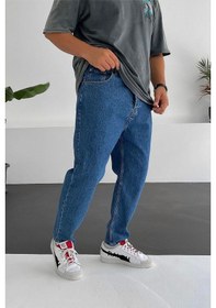 Resim Boyfriend Rahat Kalıp Mavi Kot Erkek Pantolon Mavi 