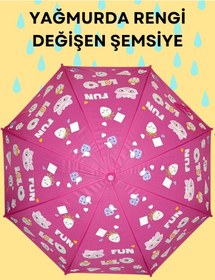 Resim Yağmurda Rengi Değişen Fuşya Kız Çocuk Şemsiye Fuşya 