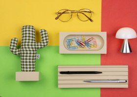 Resim Kayigo Woody Krem Üçlü Ofis Seti - Pötikareli Cactus 