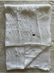 Resim Beyaz Kurdelyeli Çift Kat İnce Triko Battaniye Beyaz 