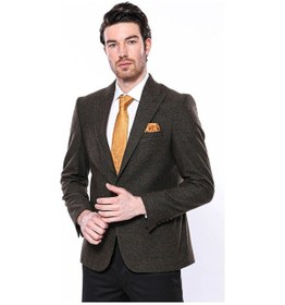 Resim Sivri Yaka Tek Düğme Haki Slim Fit Ceket Wessi 001 