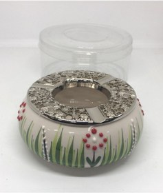 Resim Lebron Kırmızı Çiçek Desenli Seramik & Metal Kül Tablası 