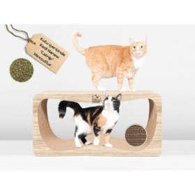 Resim FeyzaDesign Yatay Kedi Tırmalama Kanepesi, XLarge, Bej Ahşap Renk, 75x36x24cm 