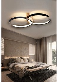 Resim Duru Siyah Renk Salon Mutfak Hol Beyaz Led 2 Li Avize Siyah 