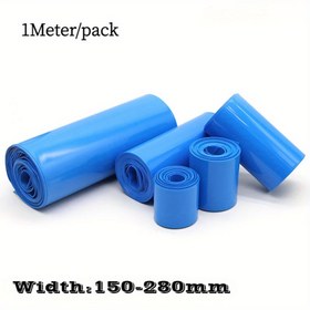 Resim 18650 Lipo Piller için 1 Metre Mavi PVC Isıyla Daralan Tüp Sarma - Genişlik 150-280mm, Yalıtımlı ve Toz Geçirmez Kablo Kılıfı, Asit/Aşındırıcıya Dayanıklı, Elektronik ve Pil Koruma için İdeal, Isıyla Daralan Kablolama Bağlantıları 