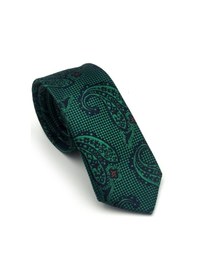 Resim Gaffy Zümrüt Yeşil Şal Desenli Lacivert Dokuma Kumaş Mendilli Slim Fit Kravat // Sdk-2606-5 Yeşil 