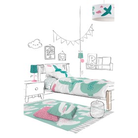 Resim Bird of Life Çift Taraflı Pamuk Saten Mint Yeşili Çocuk Nevresim Seti 140x200cm 