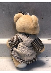 Resim Sevimli Elbiseli Tulumlu Ayıcık Peluş Oyuncak Anahtarlık Uyku Arkadaşı Hediyelik 12 Cm Kahverengi 