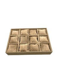 Resim Tokyo Model Süet Kumaş Sütlü Kahve Renk 12 Yastıklı Çekmece İci Takı Kutusu 