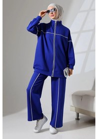 Resim Mihran Butik Kadın Saks Mavisi Mevsimlik Penye Alt Üst Spor Ve Rahat Tesettür Takım Saks Mavisi 