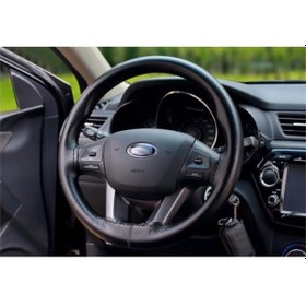 Resim Direksiyon Kılıfı Deri Dikişli Yumuşak Kokusuz Dikmeli Düz - Siyah 