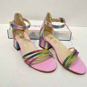 Resim Butikhappykids Kız Çocuk Abiye Ayakkabı Gökkuşağı Taşlı 3 Bantlı Mezüniyet-düğün Topuklu Kız Çocuk Abiye Ayakkabı Gökkuşağı Çok Renkli 