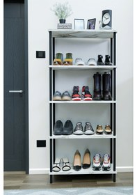 Resim 5 Raflı Çevir-kur Ayakkabılık Metal Gövde Çok Amaçlı Raf Ünitesi Antre, Balkon, Banyo Uyumlu Dolap Beyaz Mermer 