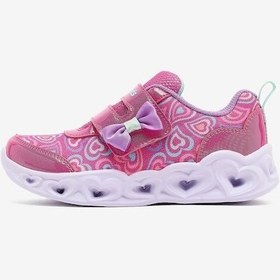 Resim SKECHERS HEART LIGHTS BOOGIE LAND Küçük Kız Çocuk Pembe Işıklı Spor Ayakkabı 303258N HPMT 