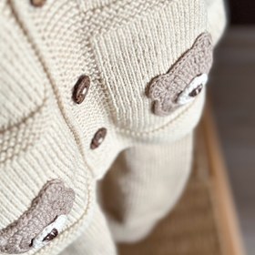 Resim Elörgüsü Kapşonlu Ayıcık Bebek Hırkası - Bej / 6 Ay 