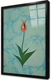 Resim Sarı Lale Ebru Çerçeveli Cam Tablo 20x30 cm CB10096 