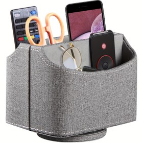 Resim 5 Bölmeli Döner Kumanda Tutucu, PU Deri Çok Amaçlı Masaüstü Saklama Kutusu/Kalemlik/Makyaj Organizatörü/Kumandalı Telefonlar, Gözlükler, Kozmetik ve Ofis Malzemeleri için Çekmeceli Organizatör. Ev ve Ofis İçin Masa & Çekmece Organizer 