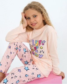 Resim Kız Çocuk Uzun Kollu %100 Pamuklu Pijama Takımı Happy Life SOMON 