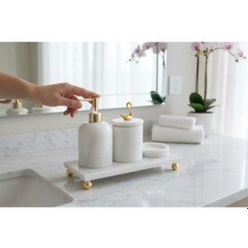 Resim Mermer Banyo Seti Gold 4'lü Set Beyaz 
