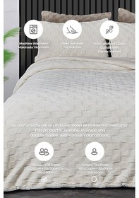 Resim Kürk Yatak Örtüsü Yorgan Uyku Seti Çift Kişilik Çarşaflı Peluş Yumuşak Dolgulu Rody 4 Parça Krem 