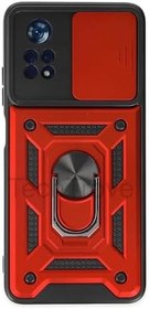 Resim Xiaomi Poco X4 Pro 5G Kılıf Sürgülü Kamera Korumalı Yüzüklü Stand Olabilen Magnetic Tpu Tank Kapak Kırmızı 