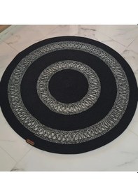 Resim Siyah Yuvarlak Paspas Beyaz Kırçıllı Detaylı 100x100 Cm El Emeği Çok Renkli 